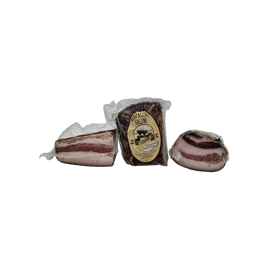 Guanciale – Schweinebacke mit Pfeffer - Speck ca. 70% Fettanteil(ca. 0,380 kg; vakuumiert), Montalcino Salumi