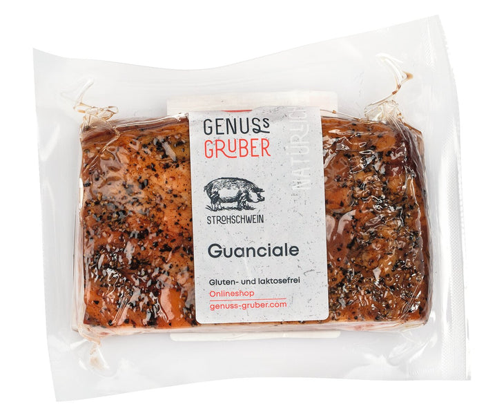 Guanciale – pork cheek with pepper - bacon approx. 70% fat content (approx. 0.30kg; vacuum packed), Montalcino Salumi