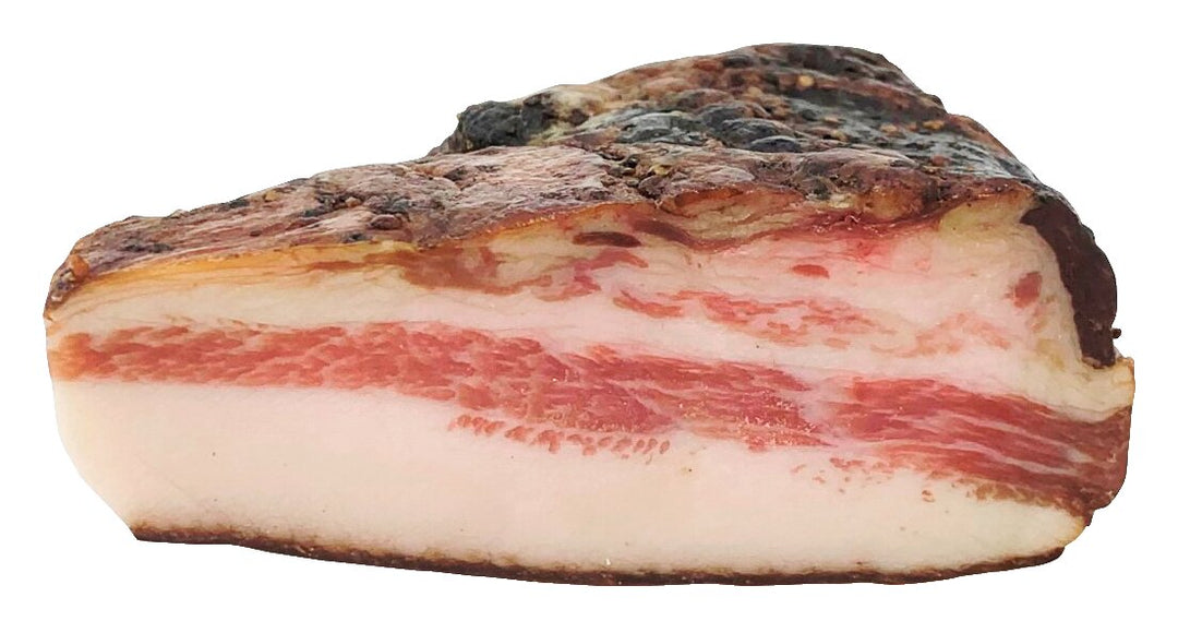 Guanciale – pork cheek with pepper - bacon approx. 70% fat content (approx. 0.30kg; vacuum packed), Montalcino Salumi