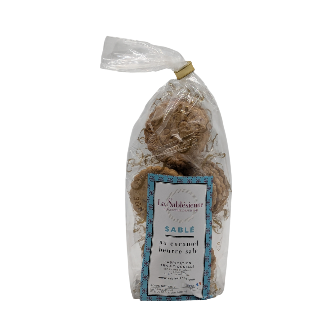 La Sablesienne: Biscotti al caramello salato - Biscotti sablé con gocce di caramello al burro salato, 125 g