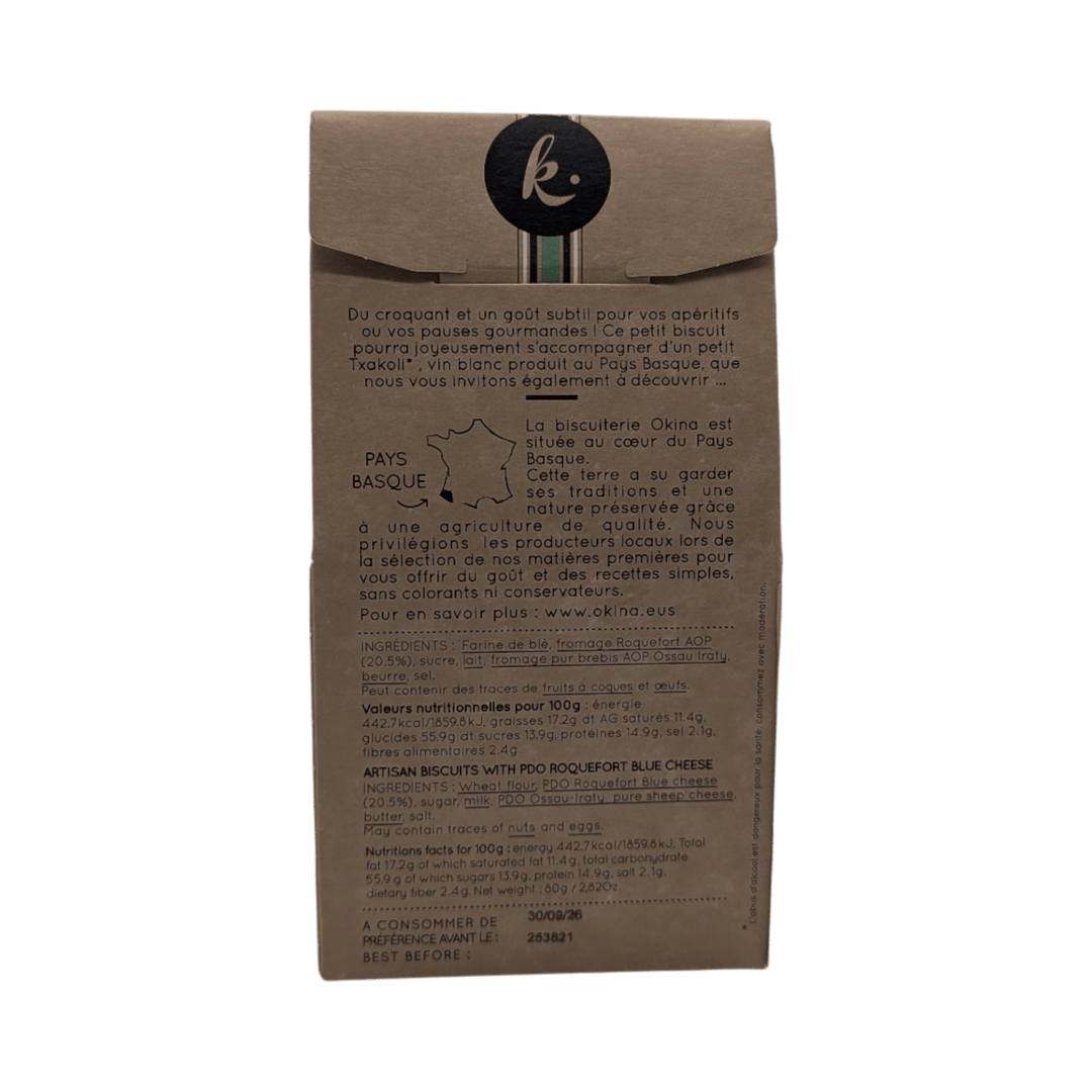 Okina: Roquefort AOP Aperitif-Kekse - Biscuits apéritifs au Roquefort AOP, 80g