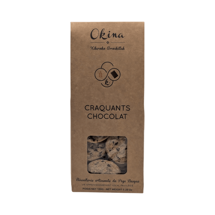 Okina: Knusprige Schokoladenkekse – handgefertigt im Baskenland - Biscuits Craquants aux pépites de chocolat, 150g