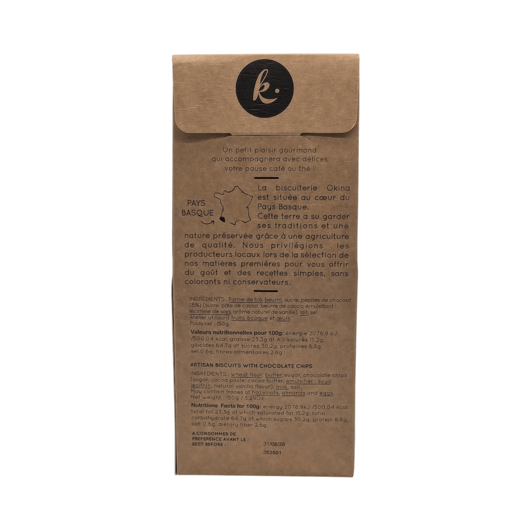Okina: Knusprige Schokoladenkekse – handgefertigt im Baskenland - Biscuits Craquants aux pépites de chocolat, 150g