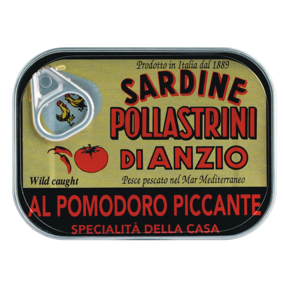 Pollastrini: Sardinen in scharfer Tomatensauce - Sardine al pomodoro piccante, 100 g