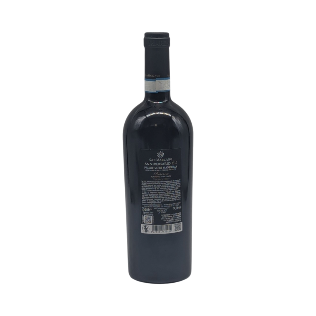 Cantina di San Marzano: “62 Anniversario” Primitivo di Manduria Riserva DOP 2020 - Piemont Express