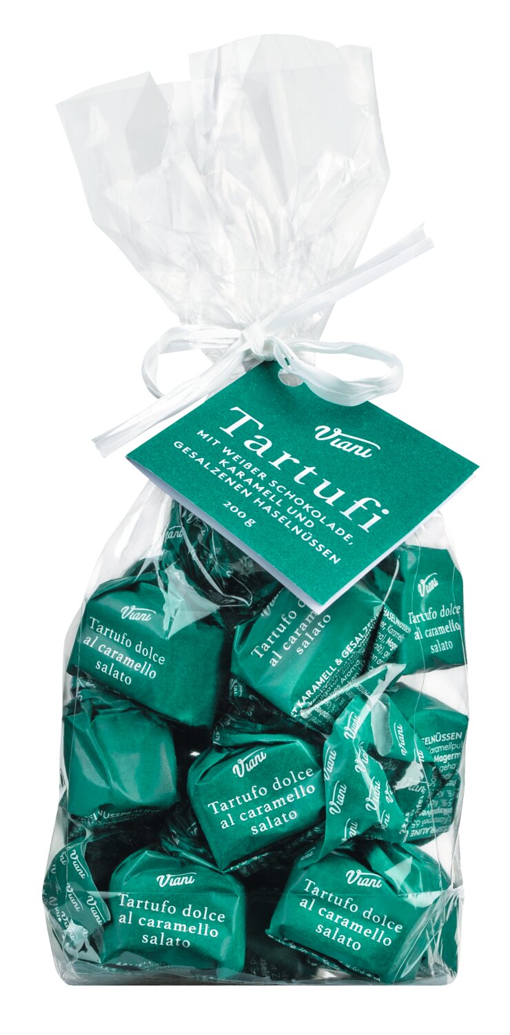 Viani: Helle Schokoladentrüffel mit Karamell und gesalzenen Haselnüssen - Tartufi dolci caramello e nocciole salate, 200g