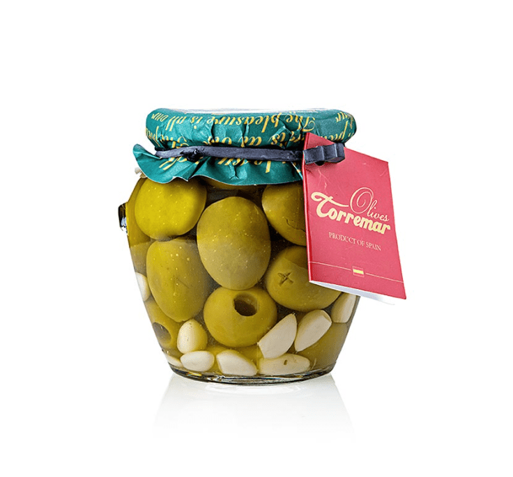 Green olives, Gordal, pitted, rosemary &amp; garlic, Torremar SL, 580 g