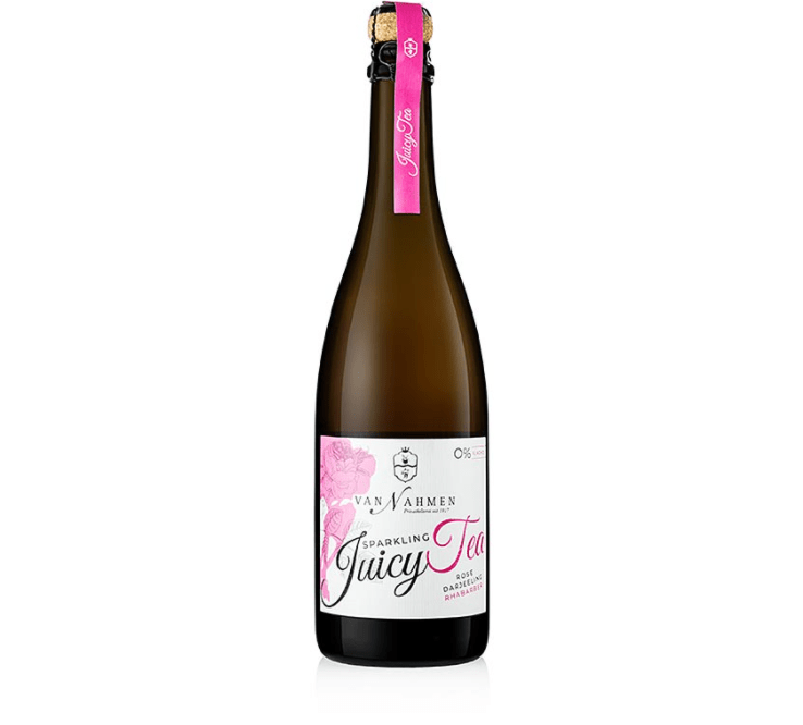 van Nahmen : Thé Juteux Pétillant Rose - Darjeeling - Rhubarbe, 750 ml